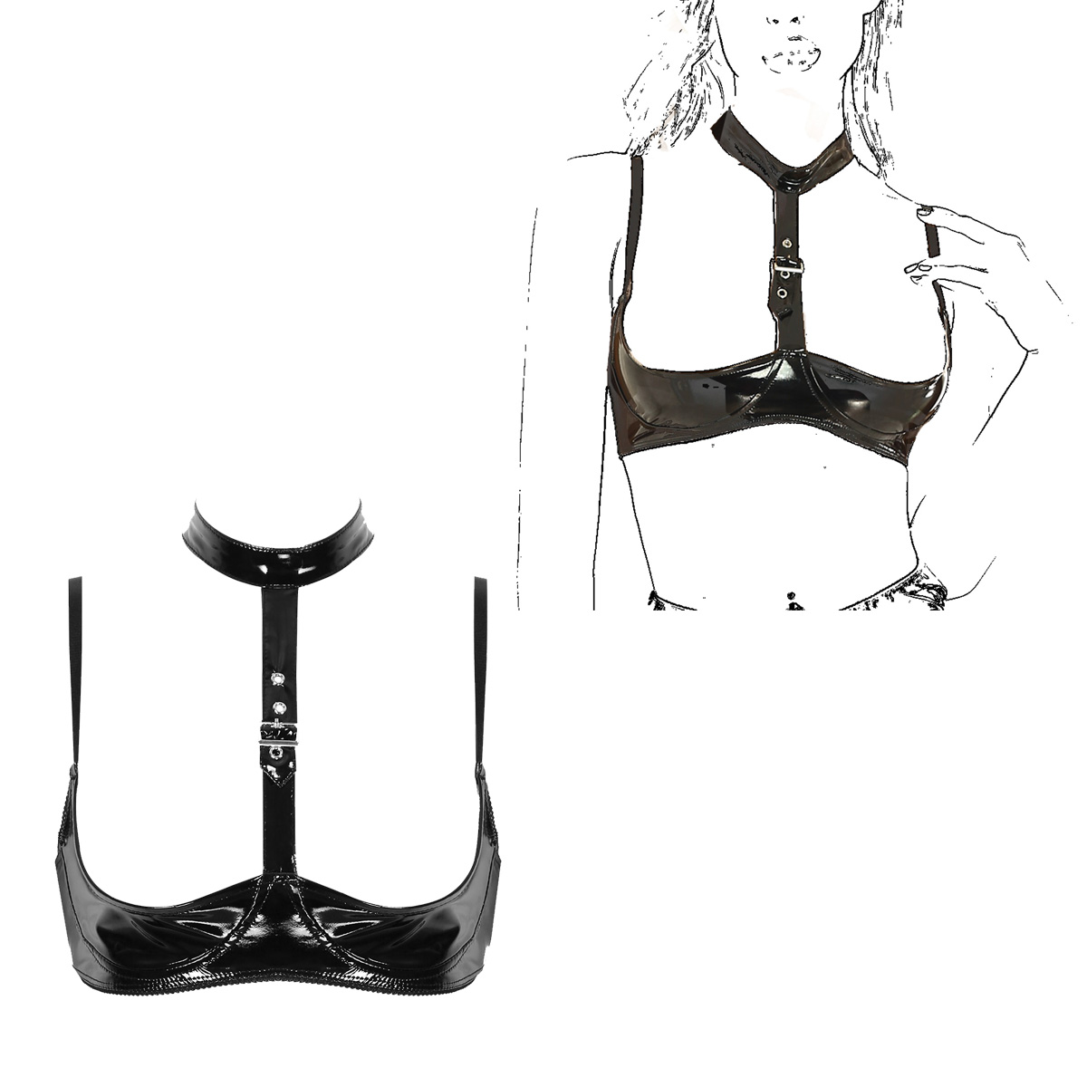 Womens Patent Leather Lingerie - огляд і ціна Bralette Triangle Set