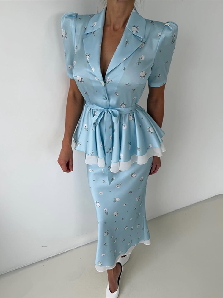 Floral Blazer Coat Skirt Sets  - огляд і ціна Midi Skirt Floral