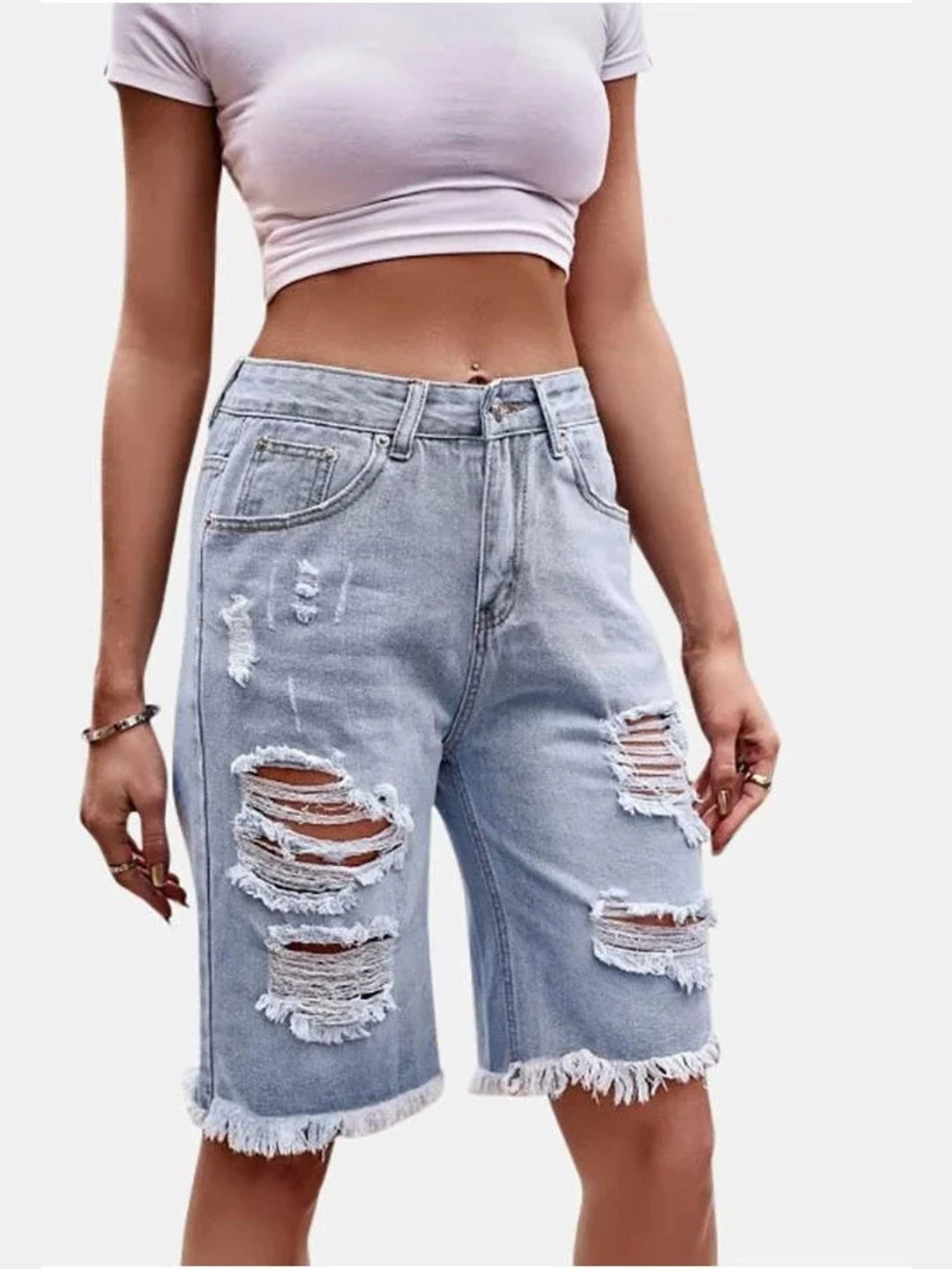 Women's High Waist Ripped Cott - огляд і ціна Shorts Denim Frayed