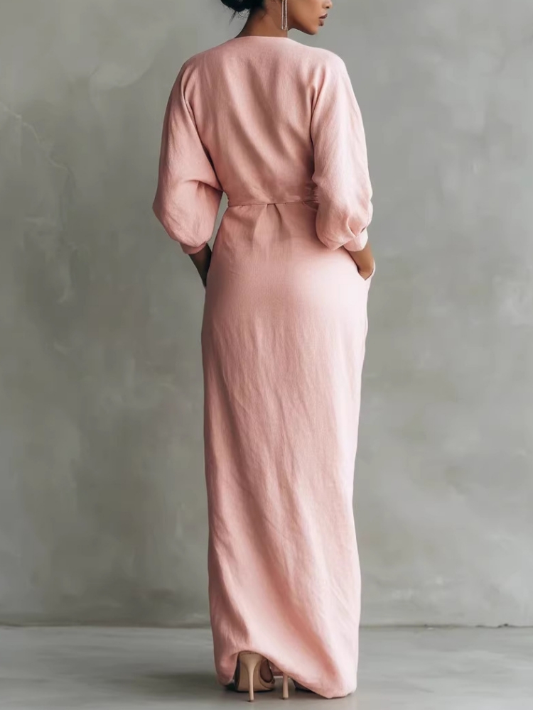 Women Linen Blend Wrap Maxi Dr - огляд і ціна Linen Dress Wrap