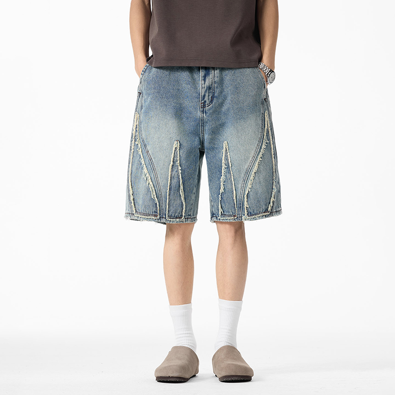 Men's Baggy Denim Jorts, Raw E - огляд і ціна Shorts Denim Frayed